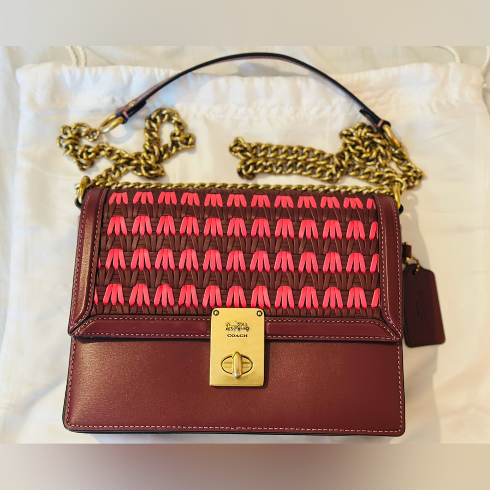 Coach Pink and Brown Crossbody Bag with Gold Chain